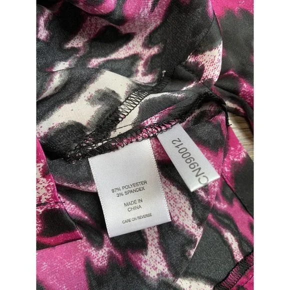 NWT Women New York & Company Stretch Button Up Tie Waist Satin Cheetah Pink Sz M - Picture 9 of 10